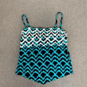 2 Bamboo Tankini Blue White Black Spaghetti Straps‎ Medium Removable Pads
